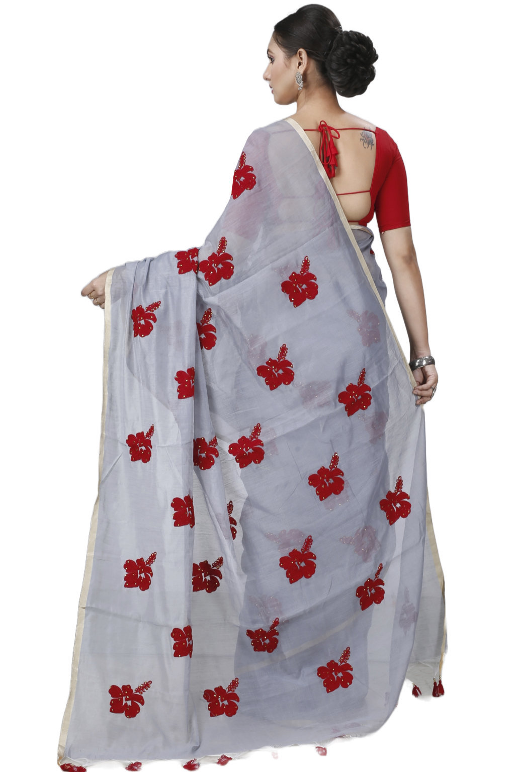 Ash Blended Cotton Joba Hand Loom Saree (1272)